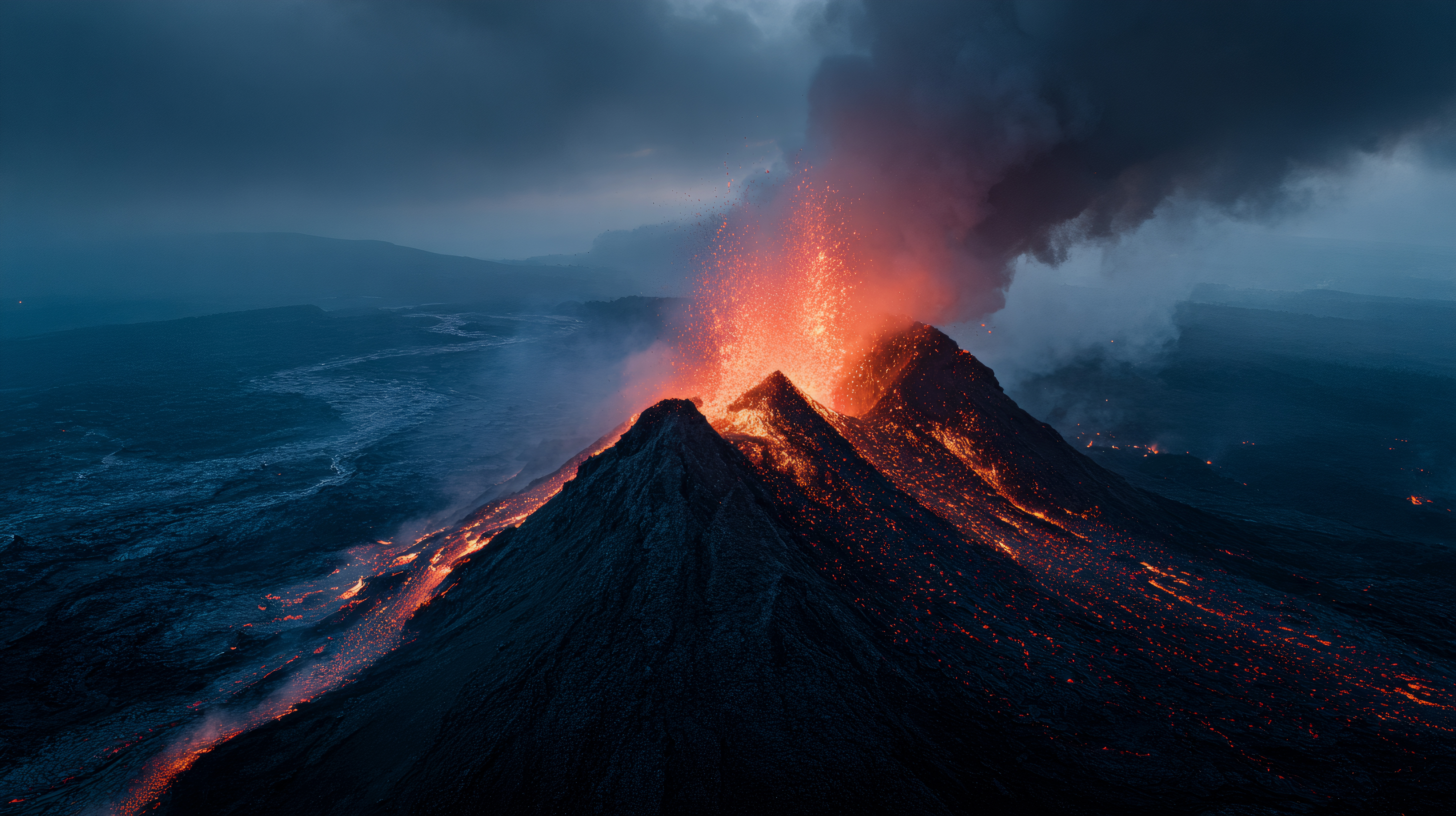 Volcanic eruption in motion